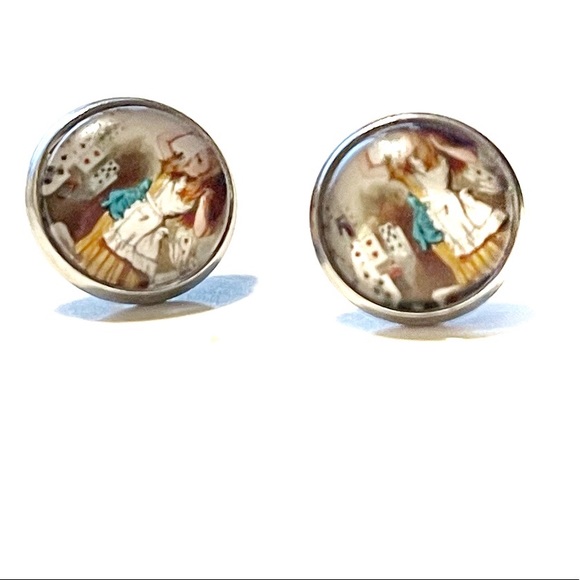 10/$10Alice in Wonderland glass front earrings, 12mm New - Picture 11 of 12